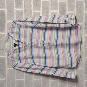 Talbots Women's 100% Linen Long Sleeve Quarter Button Down Shirt Medium Petite